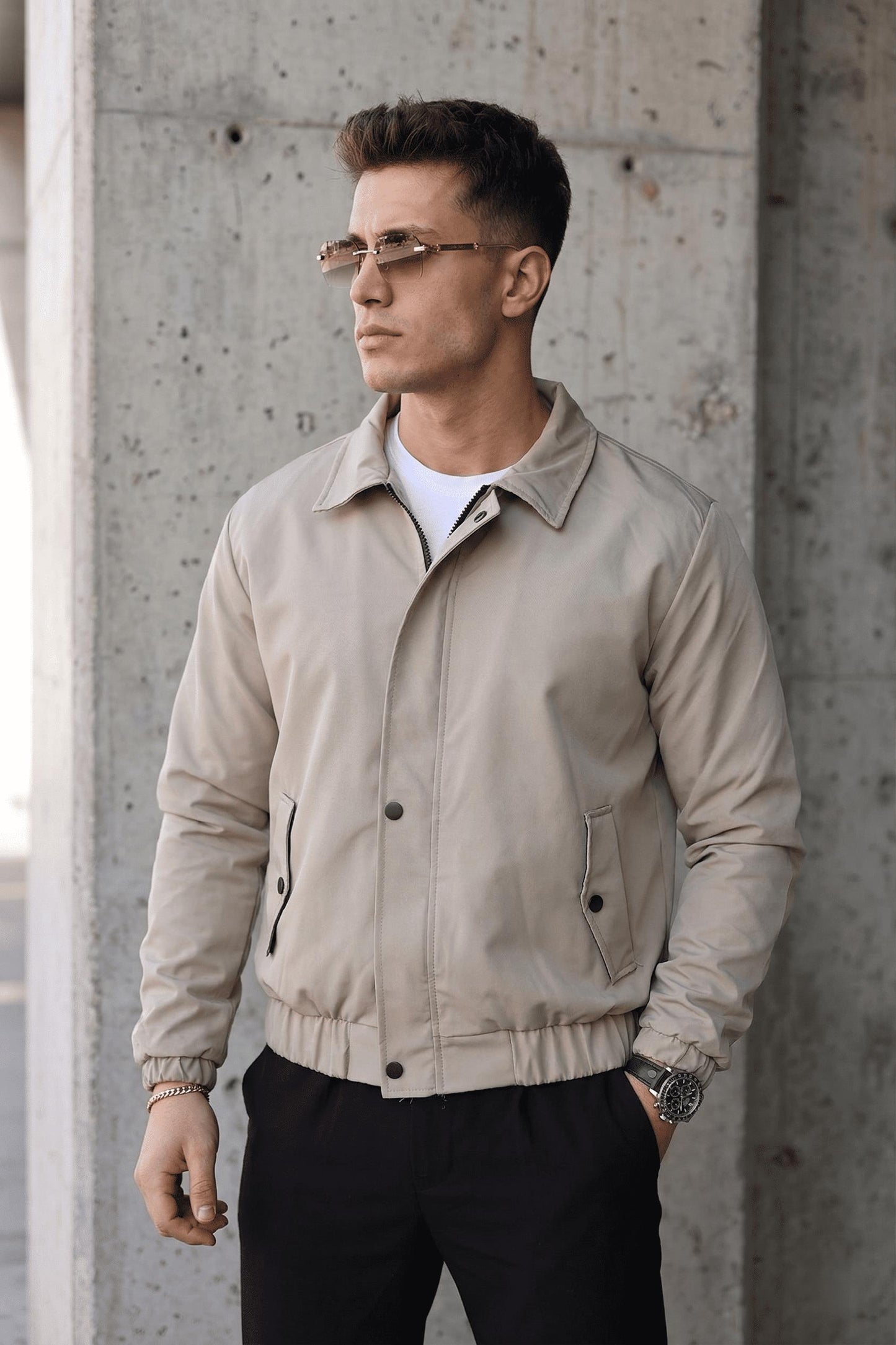 Muxi Slim Fit Fermuarlı ve Çıtçıt Korumalı Astarlı Suya Dayanıklı Erkek Mevsimlik Bomber Ceket