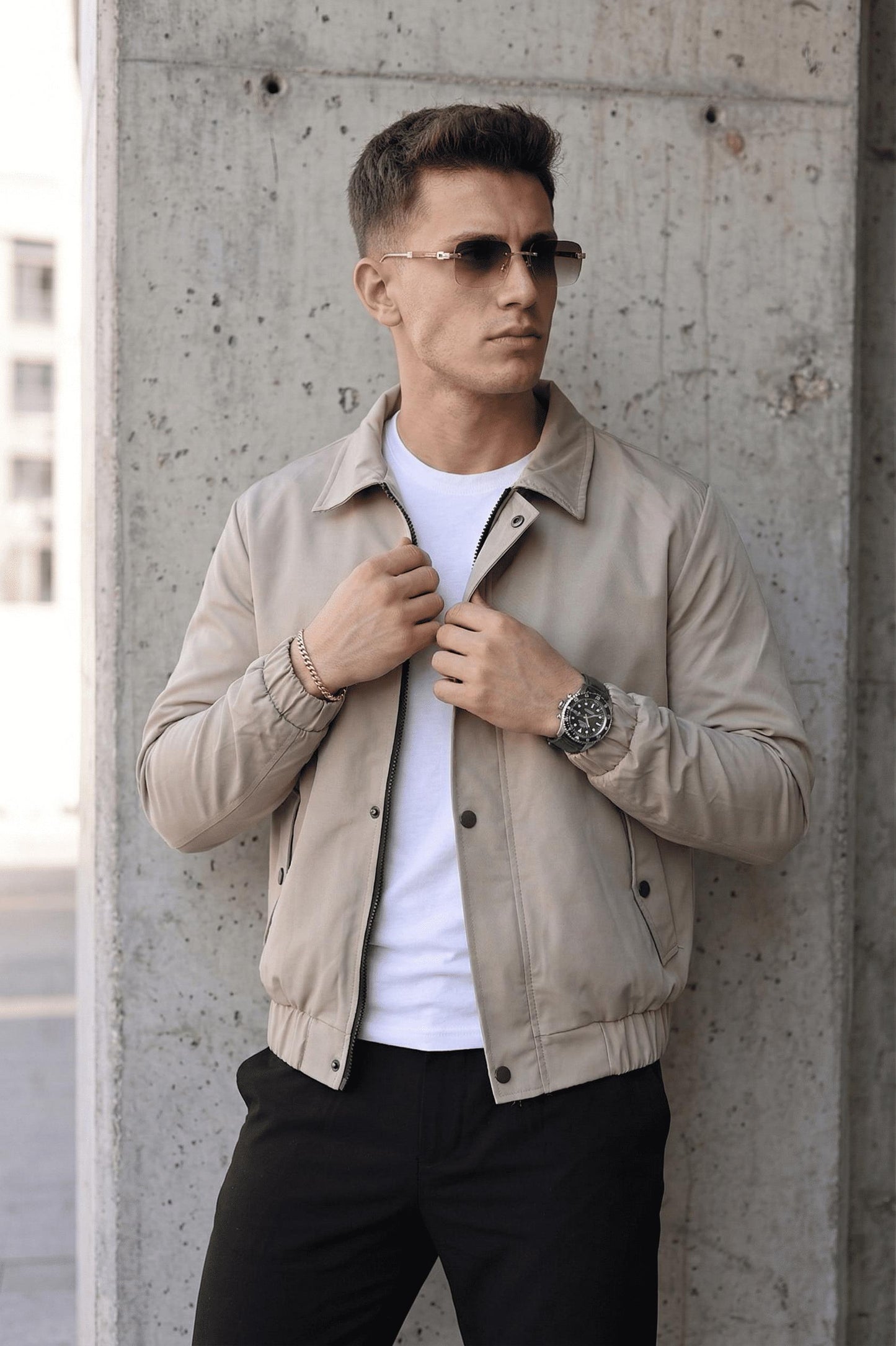 Muxi Slim Fit Fermuarlı ve Çıtçıt Korumalı Astarlı Suya Dayanıklı Erkek Mevsimlik Bomber Ceket