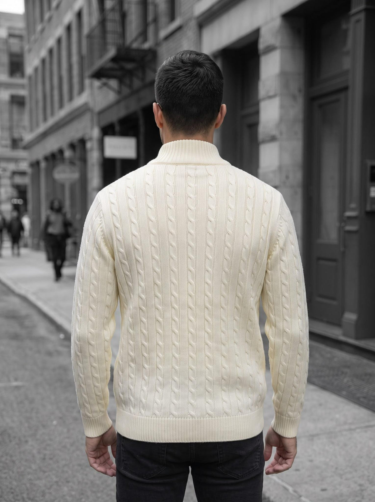 Mx Erkek Dik Yaka Çift Yönlü Fermuarlı Saç Örgü Triko Hırka - Slim Fit Dokulu Örme Ceket