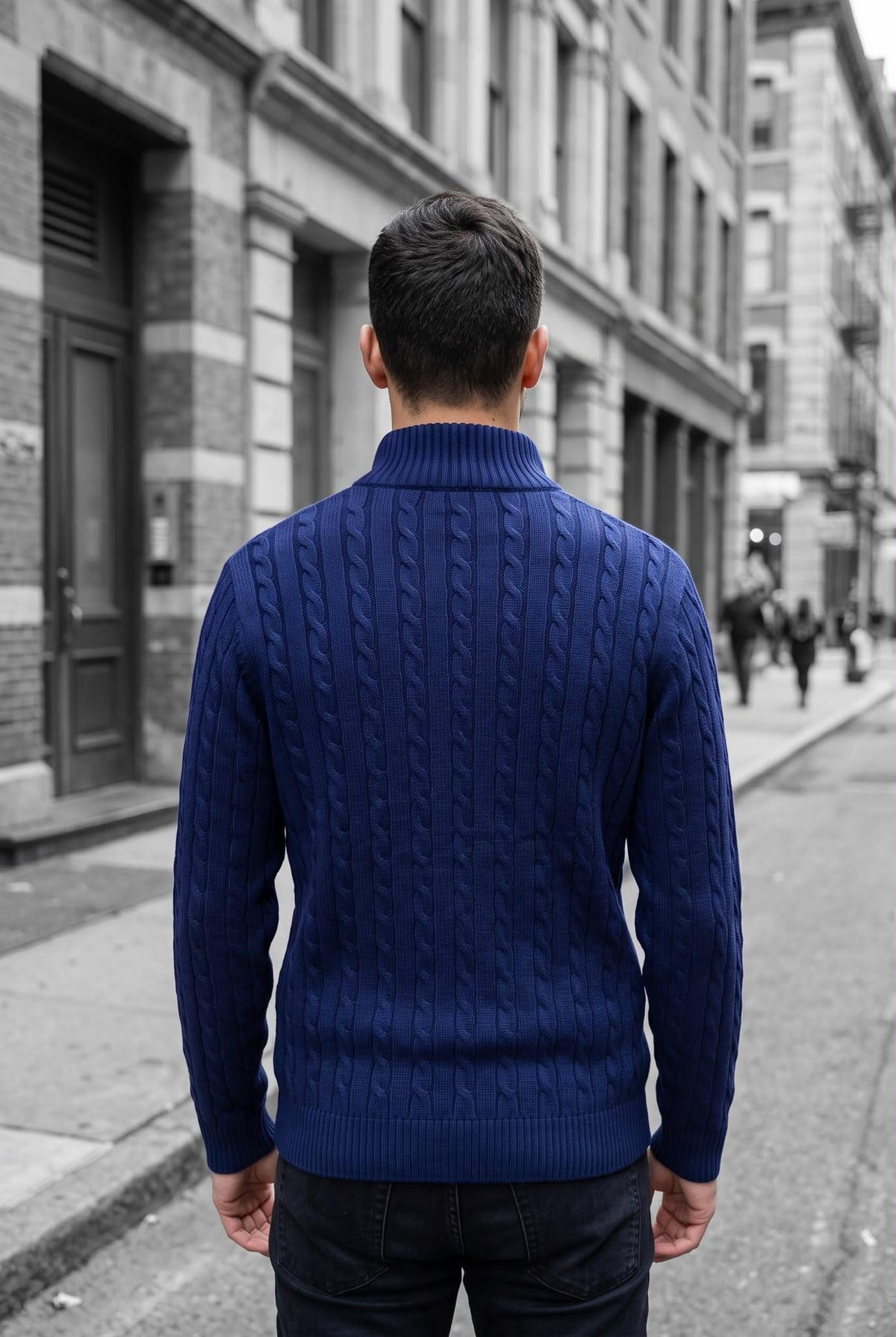 Mx Erkek Dik Yaka Çift Yönlü Fermuarlı Saç Örgü Triko Hırka - Slim Fit Dokulu Örme Ceket