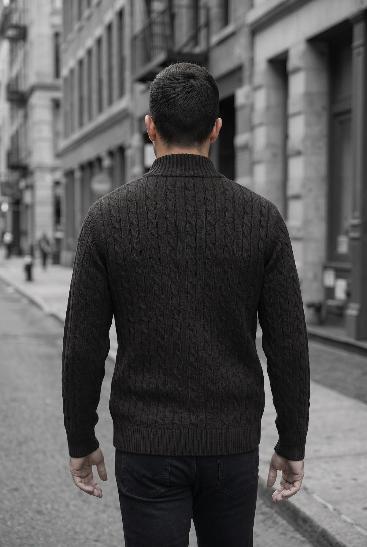 Mx Erkek Dik Yaka Çift Yönlü Fermuarlı Saç Örgü Triko Hırka - Slim Fit Dokulu Örme Ceket
