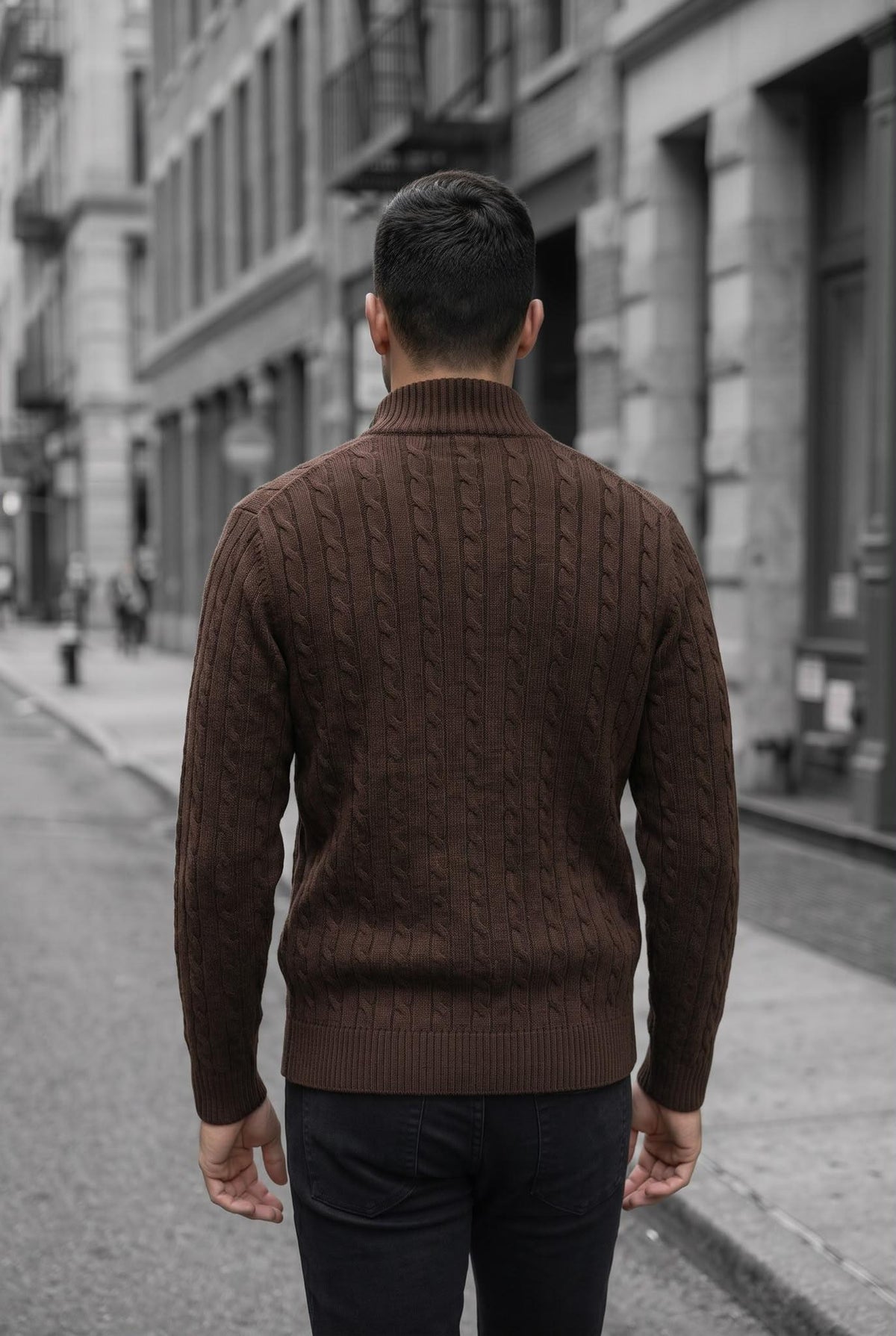 Mx Erkek Dik Yaka Çift Yönlü Fermuarlı Saç Örgü Triko Hırka - Slim Fit Dokulu Örme Ceket