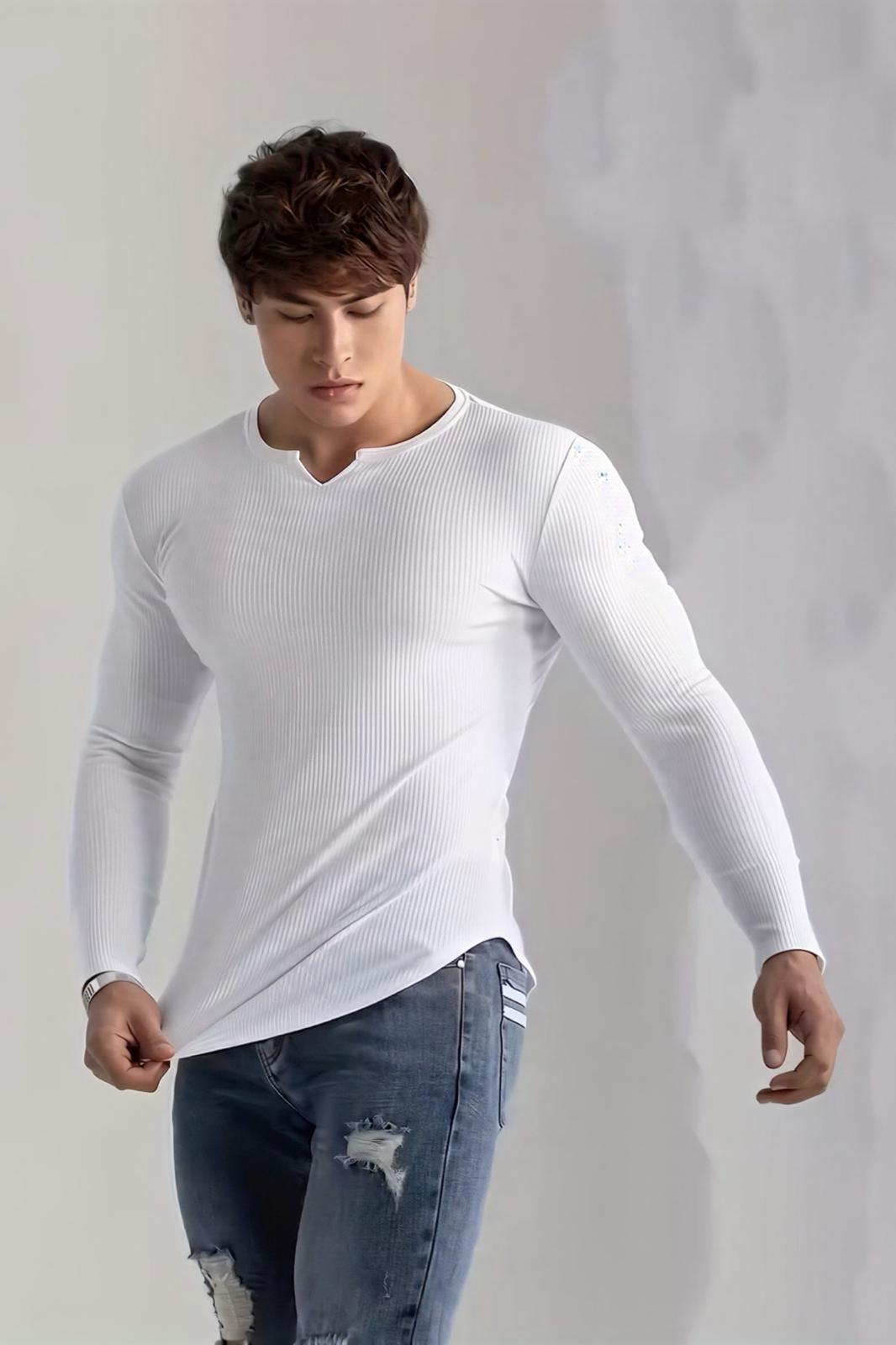 Neso Erkek Muscle Fit V-Yaka Fitilli Uzun Kollu Tişört - Kaslı ve Şık Bir Görünüm İçin