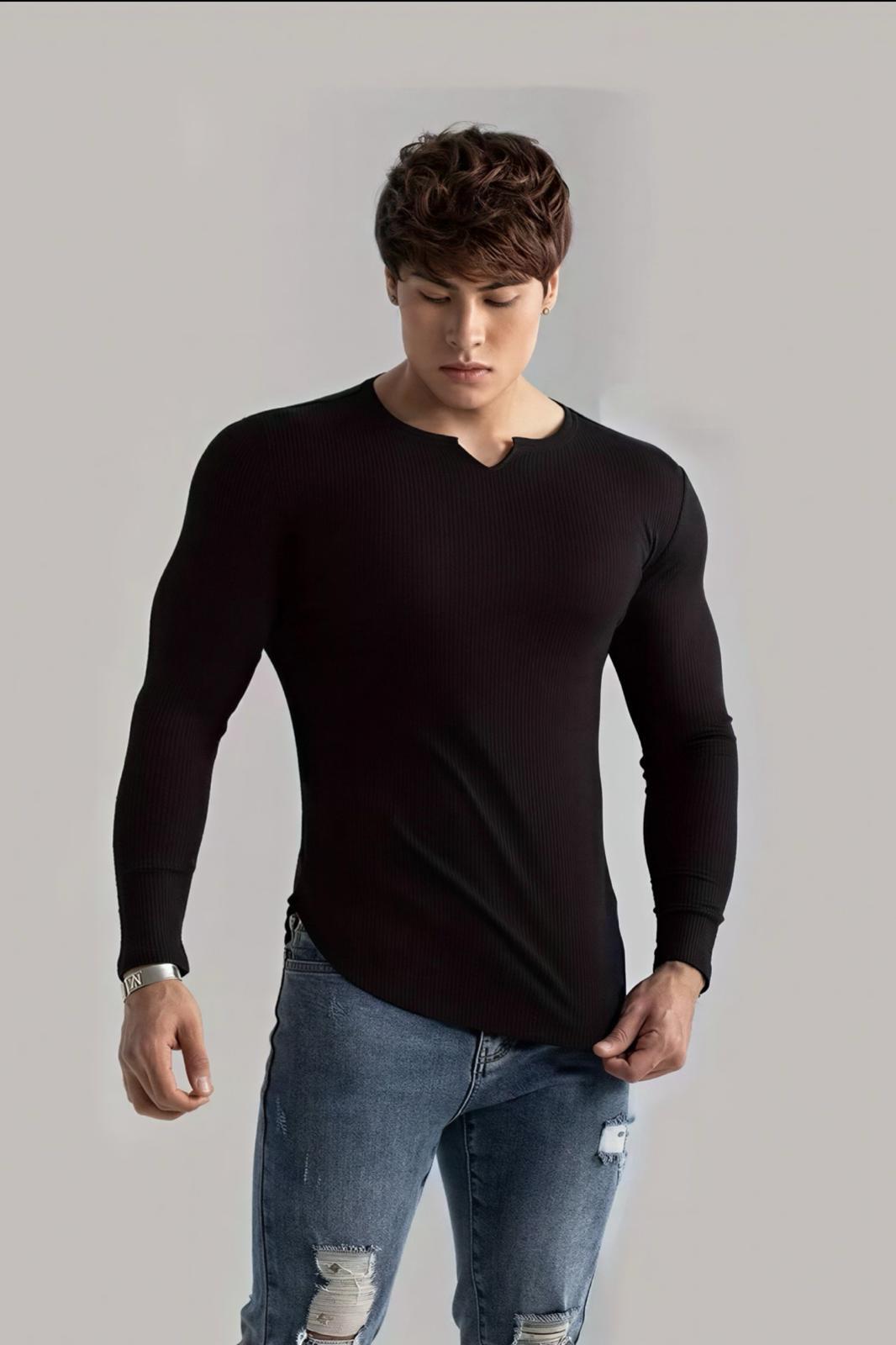 Neso Erkek Muscle Fit V-Yaka Fitilli Uzun Kollu Tişört - Kaslı ve Şık Bir Görünüm İçin