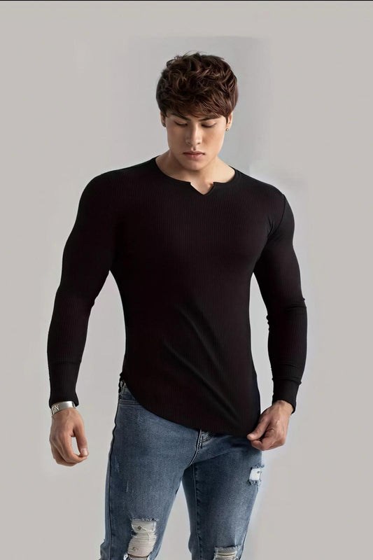 Neso Erkek Muscle Fit V-Yaka Fitilli Uzun Kollu Tişört - Kaslı ve Şık Bir Görünüm İçin