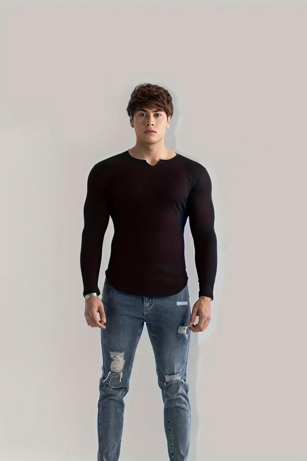 Neso Erkek Muscle Fit V-Yaka Fitilli Uzun Kollu Tişört - Kaslı ve Şık Bir Görünüm İçin