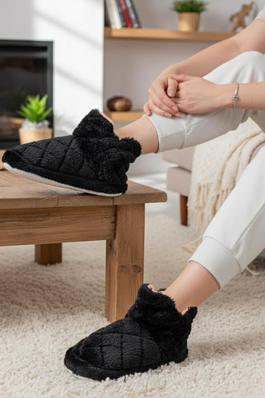 Ness Kadın Ev Botu Peluş Ev Pandufu Ses Yapmaz Taban Sıcak Şık Kürklü Panduf Ev Botu