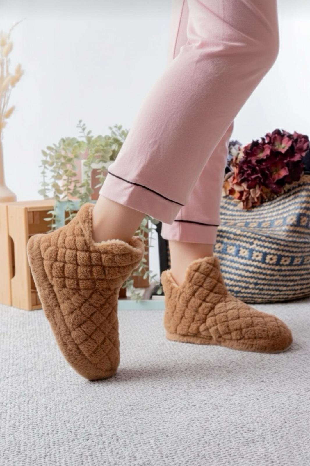 Ness Kadın Ev Botu Peluş Ev Pandufu Ses Yapmaz Taban Sıcak Şık Kürklü Panduf Ev Botu