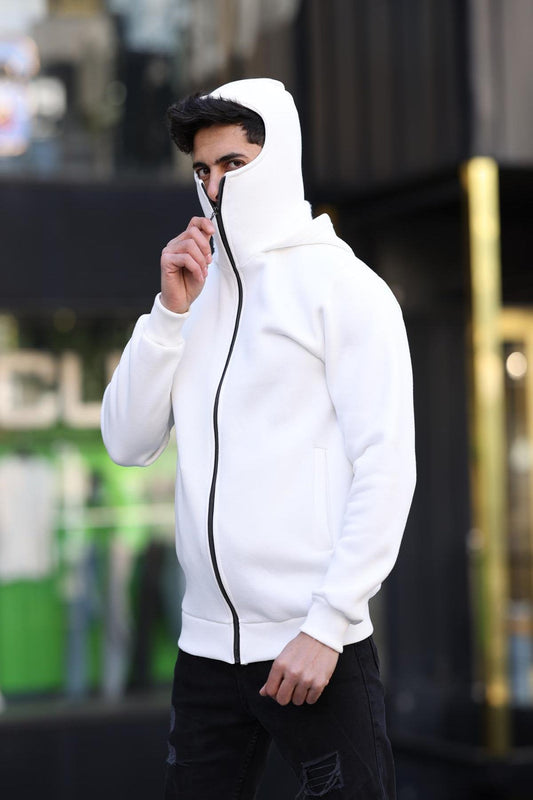 Ninja Kar Maskeli Kapüşonlu Üç İplik Pamuklu Fermuarlı Unisex Sweatshirt