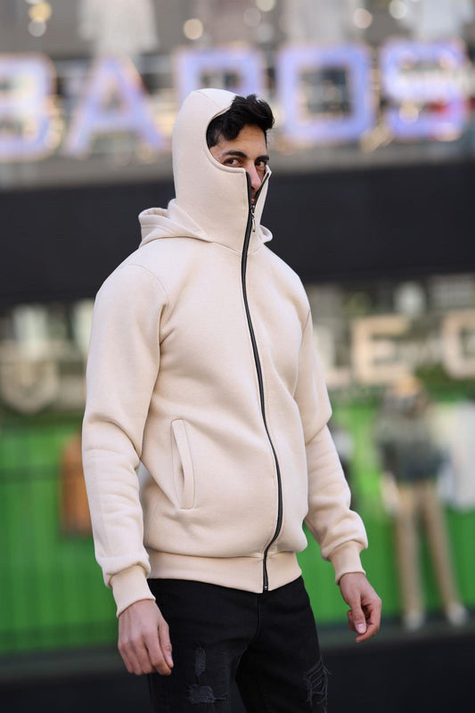 Ninja Kar Maskeli Kapüşonlu Üç İplik Pamuklu Fermuarlı Unisex Sweatshirt