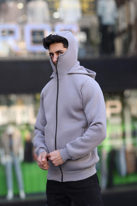 Ninja Kar Maskeli Kapüşonlu Üç İplik Pamuklu Fermuarlı Unisex Sweatshirt