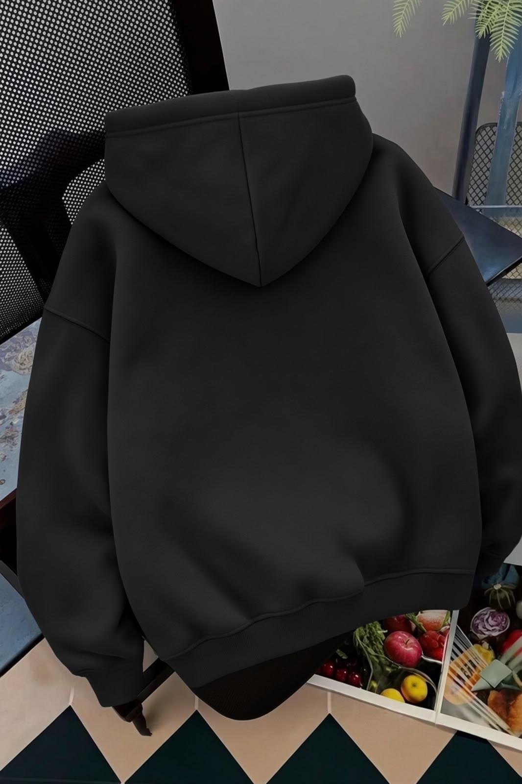 NYC Baskılı Unisex Kapüşonlu Kanguru Cep Sweatshirt