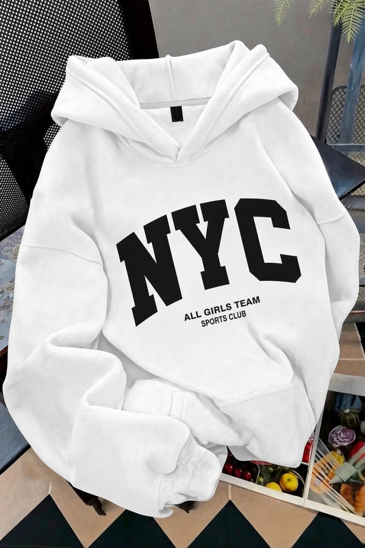 NYC Baskılı Unisex Kapüşonlu Kanguru Cep Sweatshirt