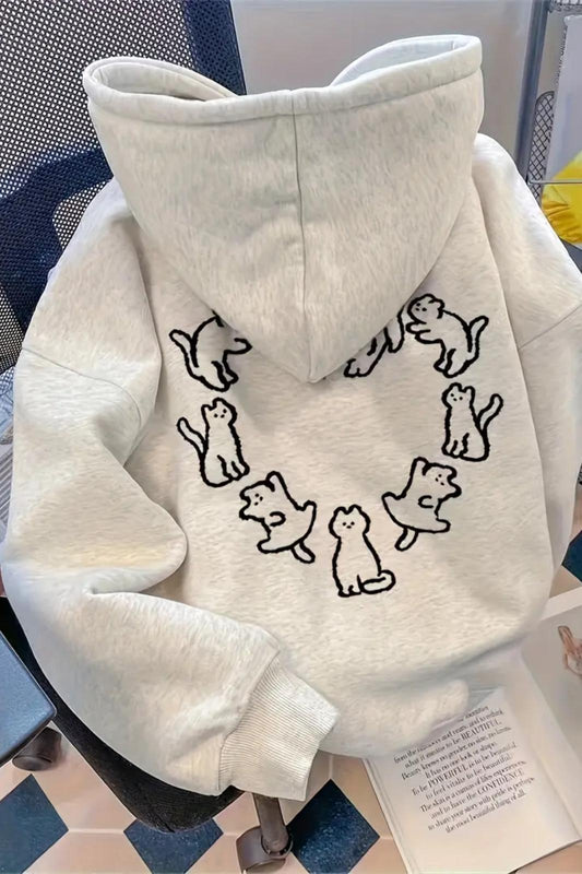 Oval Kedi Sırt Baskılı İçi Pamuklu Unisex Sweatshirt
