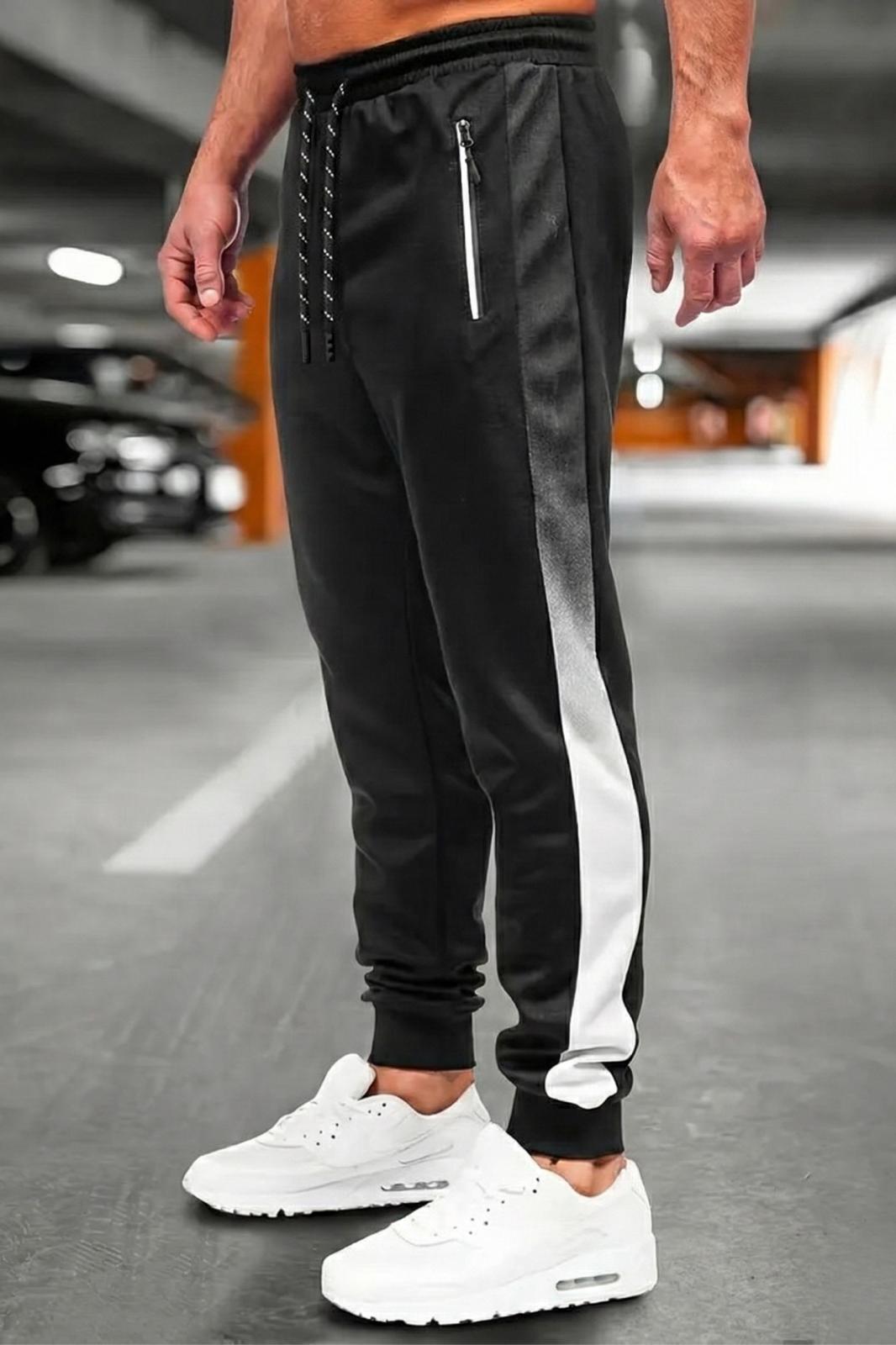 Perni Erkek Siyah Slim Fit Degrade Şeritli Fermuar Cepli Jogger Eşofman Altı