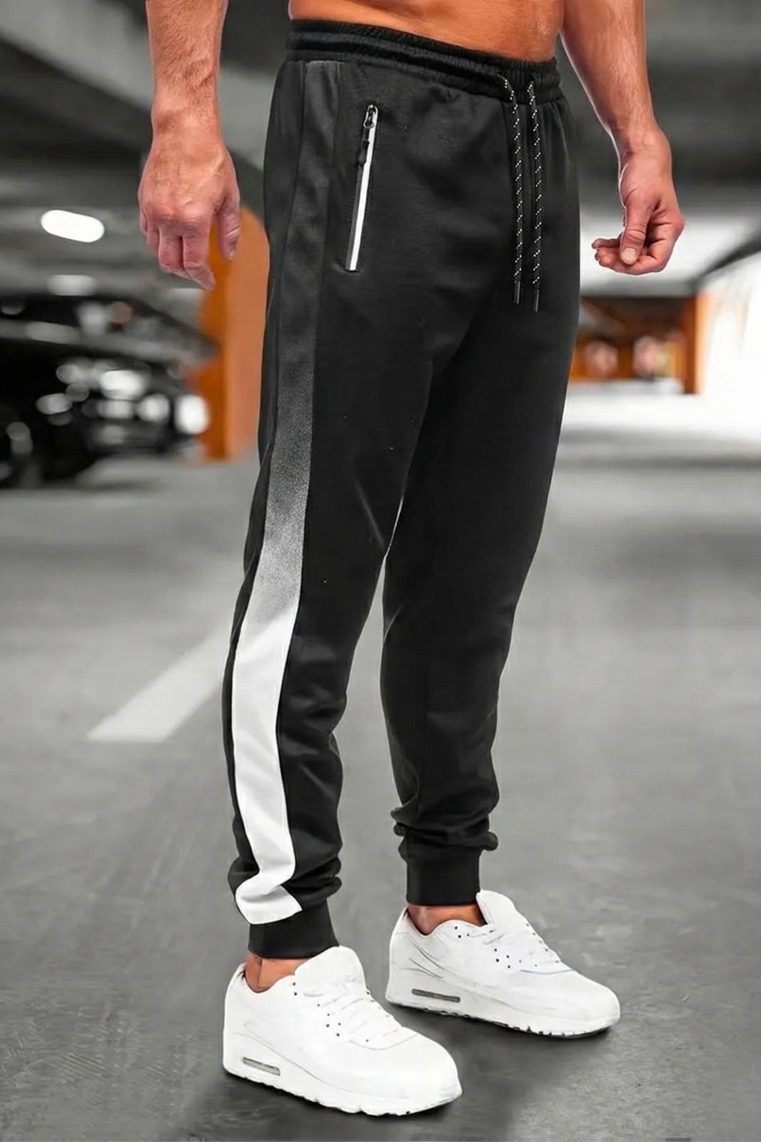 Perni Erkek Siyah Slim Fit Degrade Şeritli Fermuar Cepli Jogger Eşofman Altı
