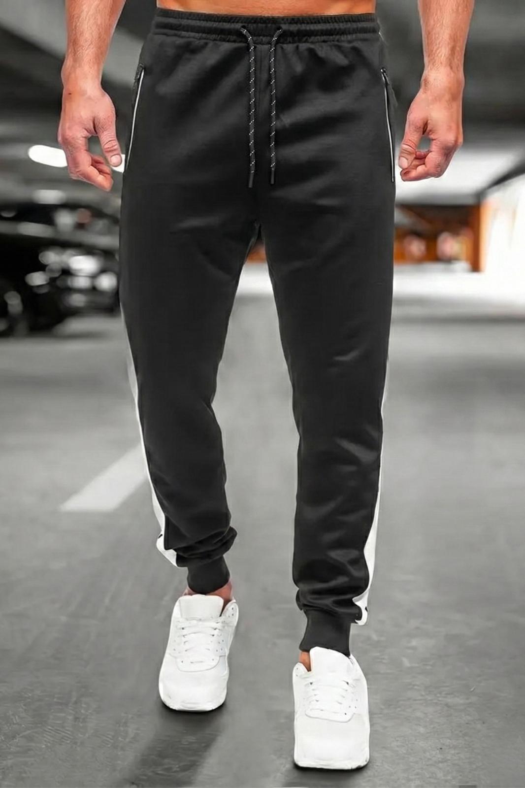 Perni Erkek Siyah Slim Fit Degrade Şeritli Fermuar Cepli Jogger Eşofman Altı