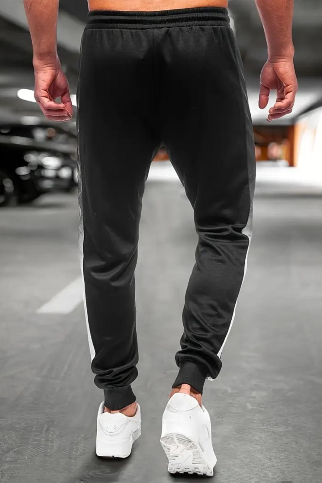 Perni Erkek Siyah Slim Fit Degrade Şeritli Fermuar Cepli Jogger Eşofman Altı
