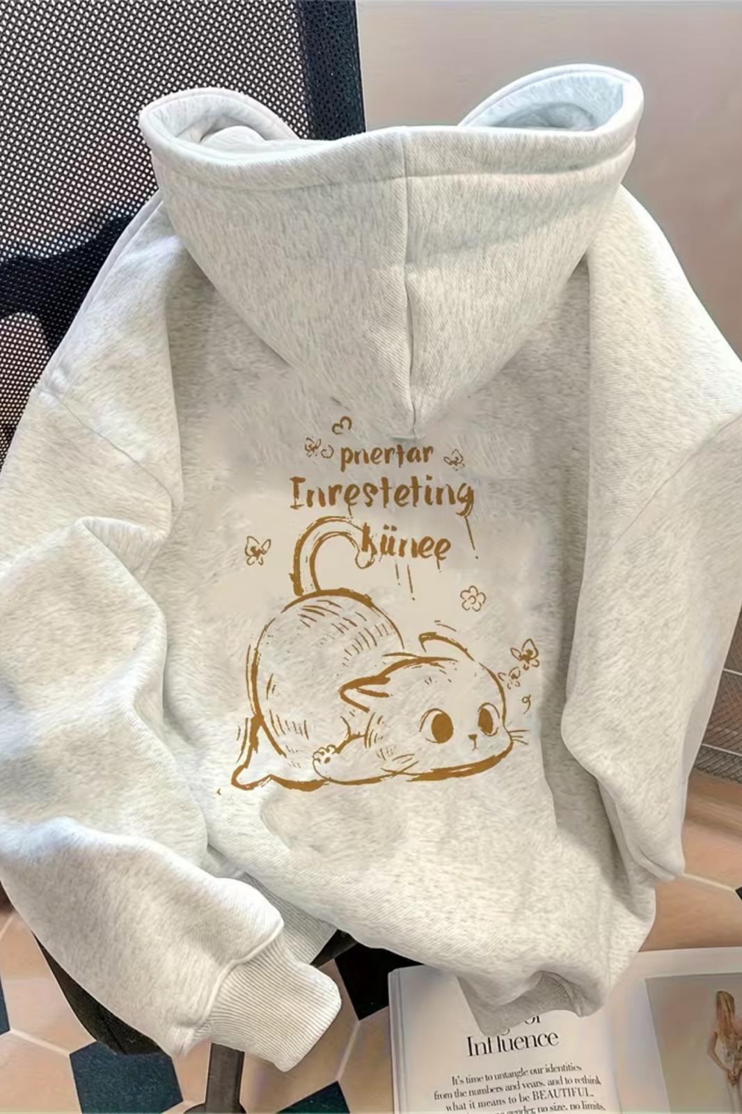 Pinestar Cat Kedi Sırt Baskılı İçi Pamuklu Unisex Sweatshirt