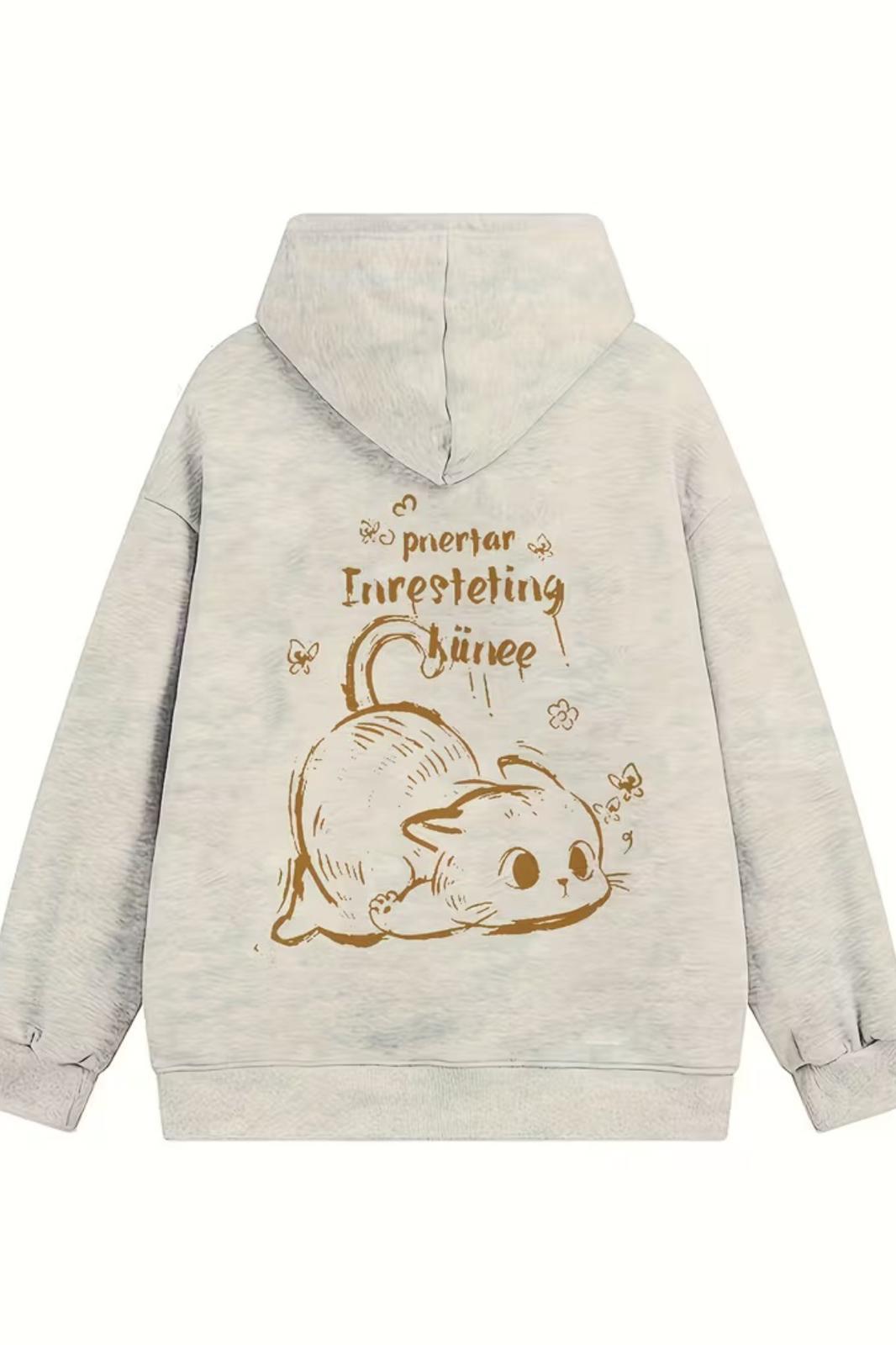 Pinestar Cat Kedi Sırt Baskılı İçi Pamuklu Unisex Sweatshirt