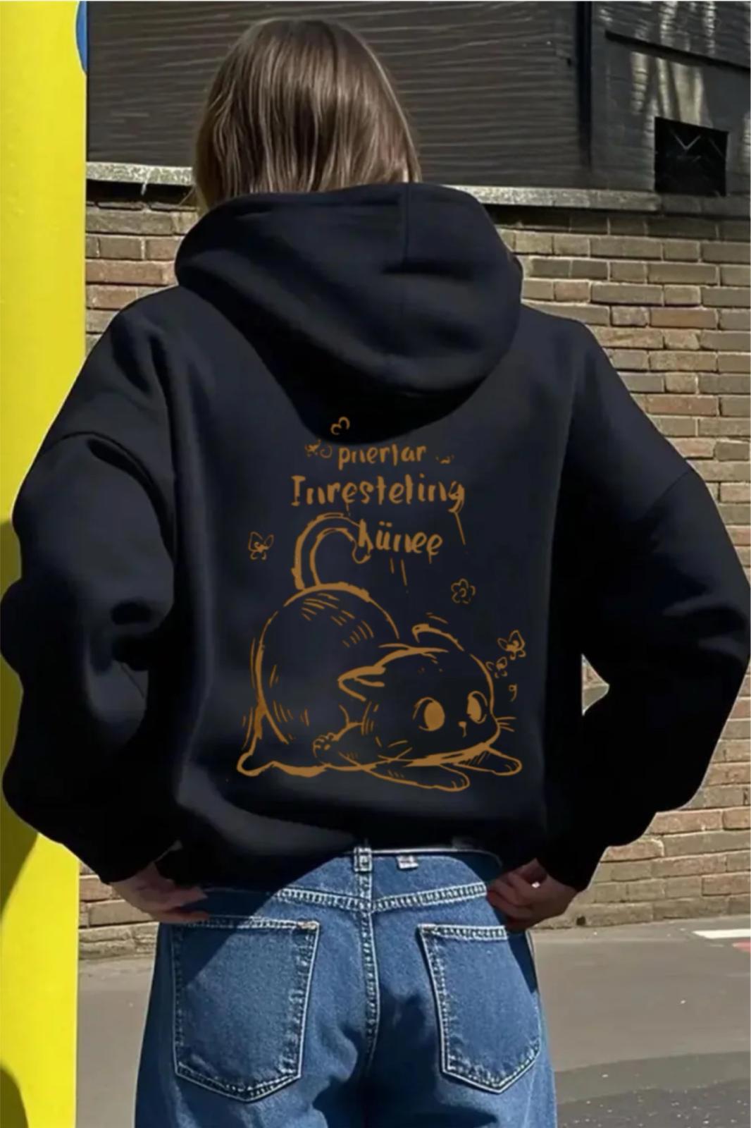 Pinestar Cat Kedi Sırt Baskılı İçi Pamuklu Unisex Sweatshirt