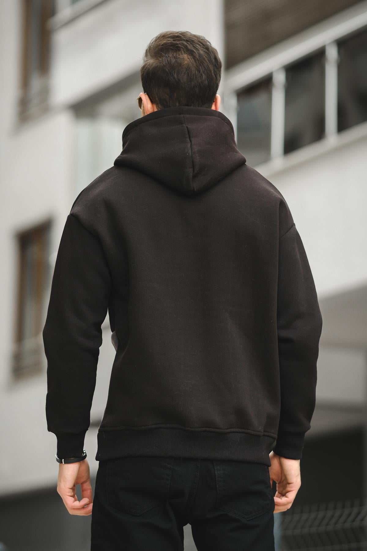 Placide Üç İplik Pamuklu Parçalı Kapüşonlu Erkek Sweatshirt