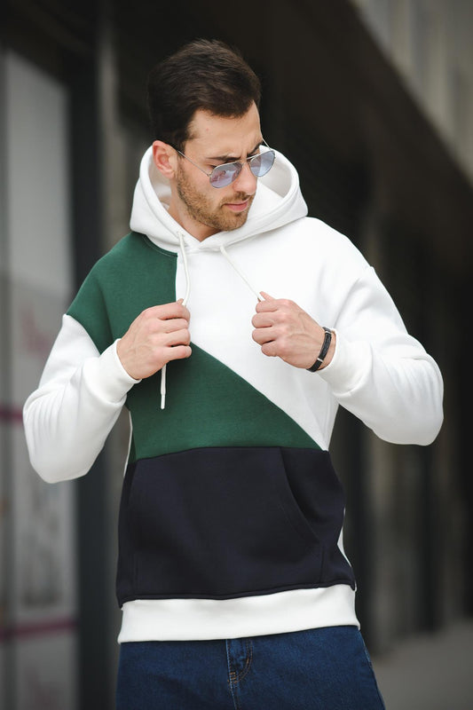 Placide Üç İplik Pamuklu Parçalı Kapüşonlu Erkek Sweatshirt