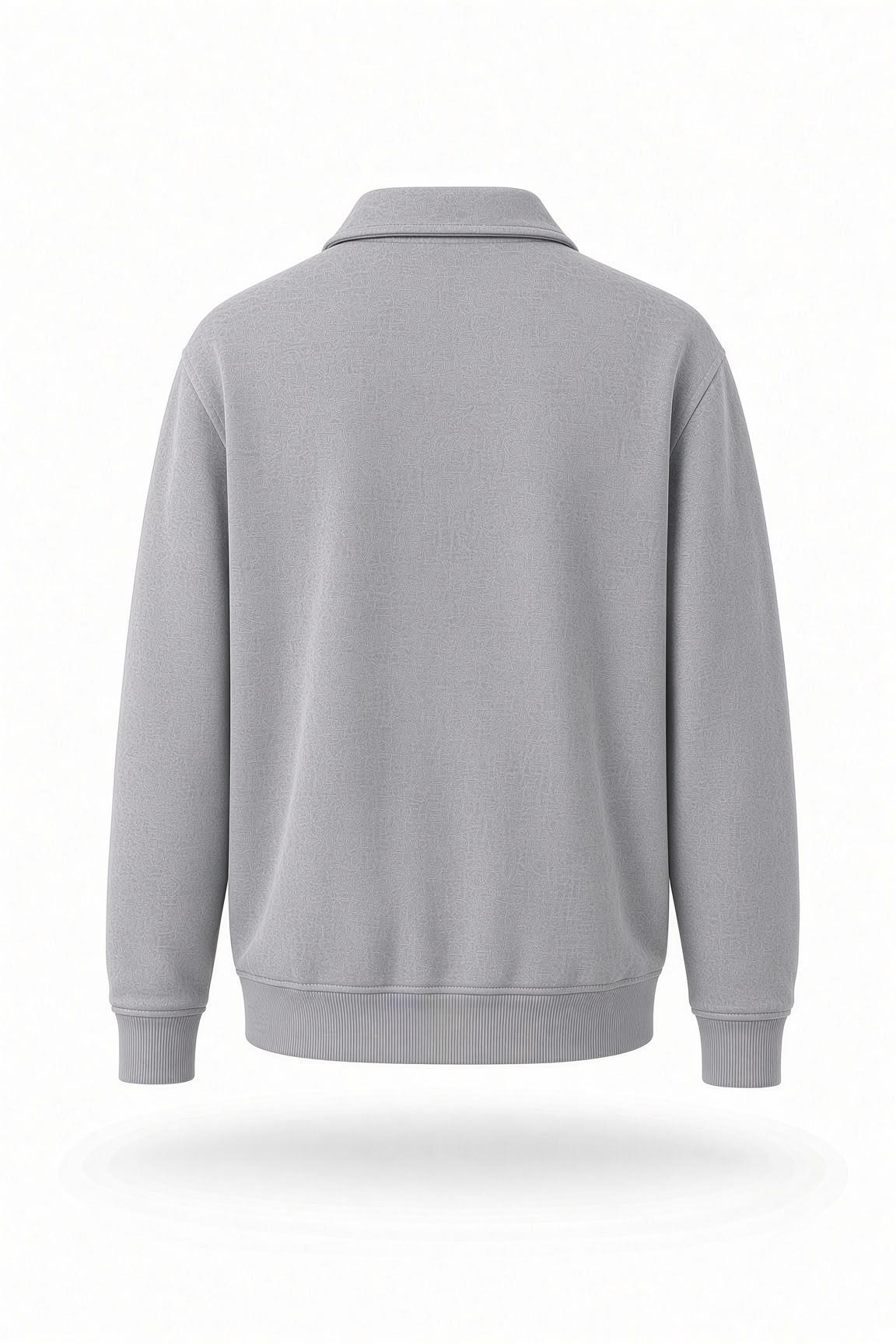Poylx İki İplik Erkek Polo Yaka Metal Fermuarlı Sweatshirt - Yarım Fermuarlı Rahat Kalıp Düz Renk Sweat