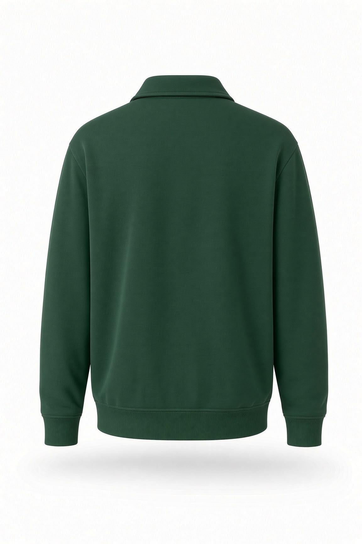 Poylx İki İplik Erkek Polo Yaka Metal Fermuarlı Sweatshirt - Yarım Fermuarlı Rahat Kalıp Düz Renk Sweat