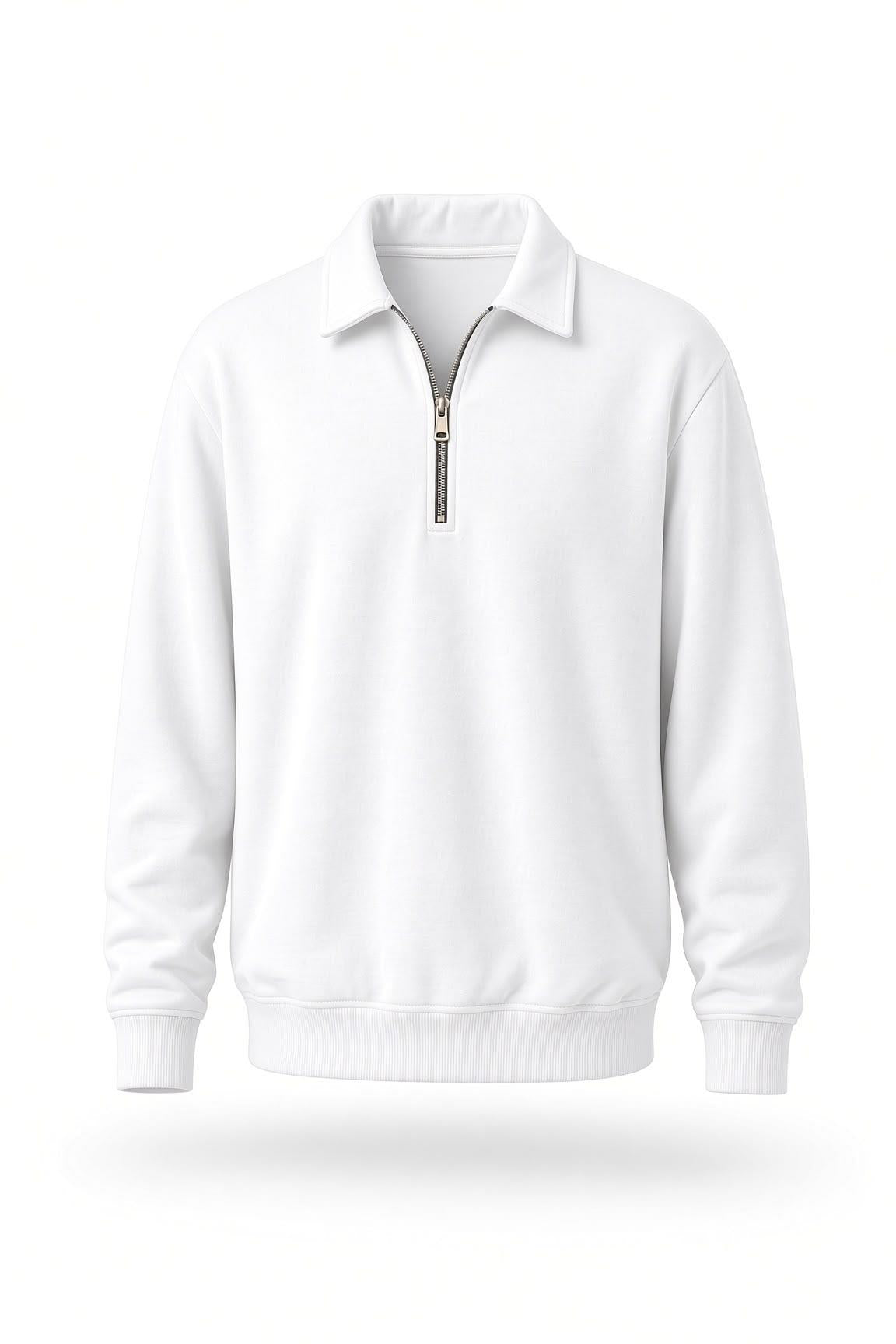 Poylx İki İplik Erkek Polo Yaka Metal Fermuarlı Sweatshirt - Yarım Fermuarlı Rahat Kalıp Düz Renk Sweat