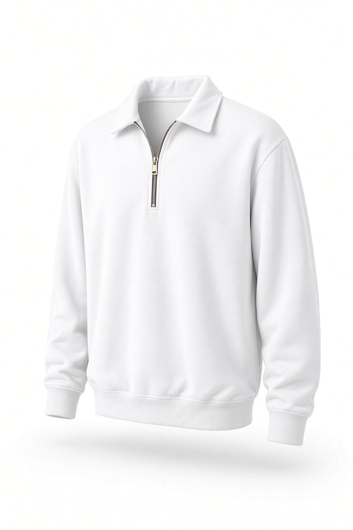 Poylx İki İplik Erkek Polo Yaka Metal Fermuarlı Sweatshirt - Yarım Fermuarlı Rahat Kalıp Düz Renk Sweat