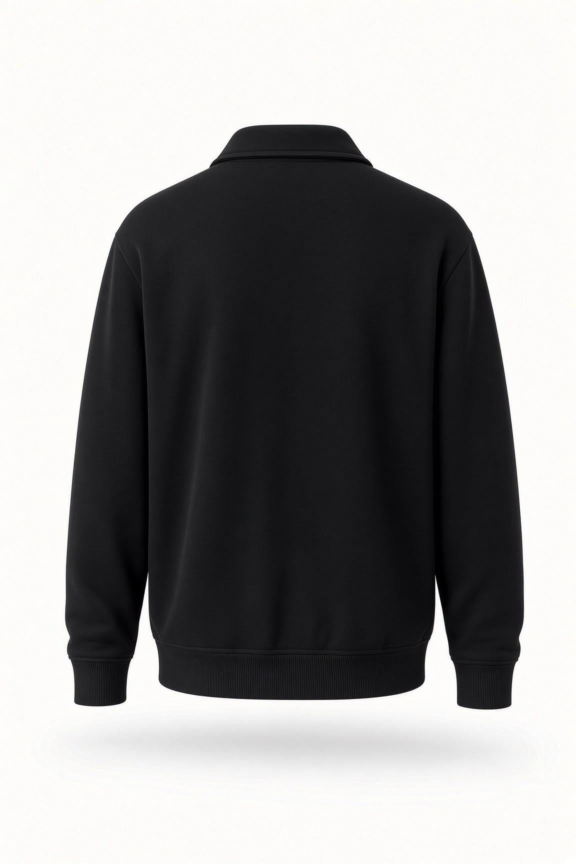 Poylx İki İplik Erkek Polo Yaka Metal Fermuarlı Sweatshirt - Yarım Fermuarlı Rahat Kalıp Düz Renk Sweat