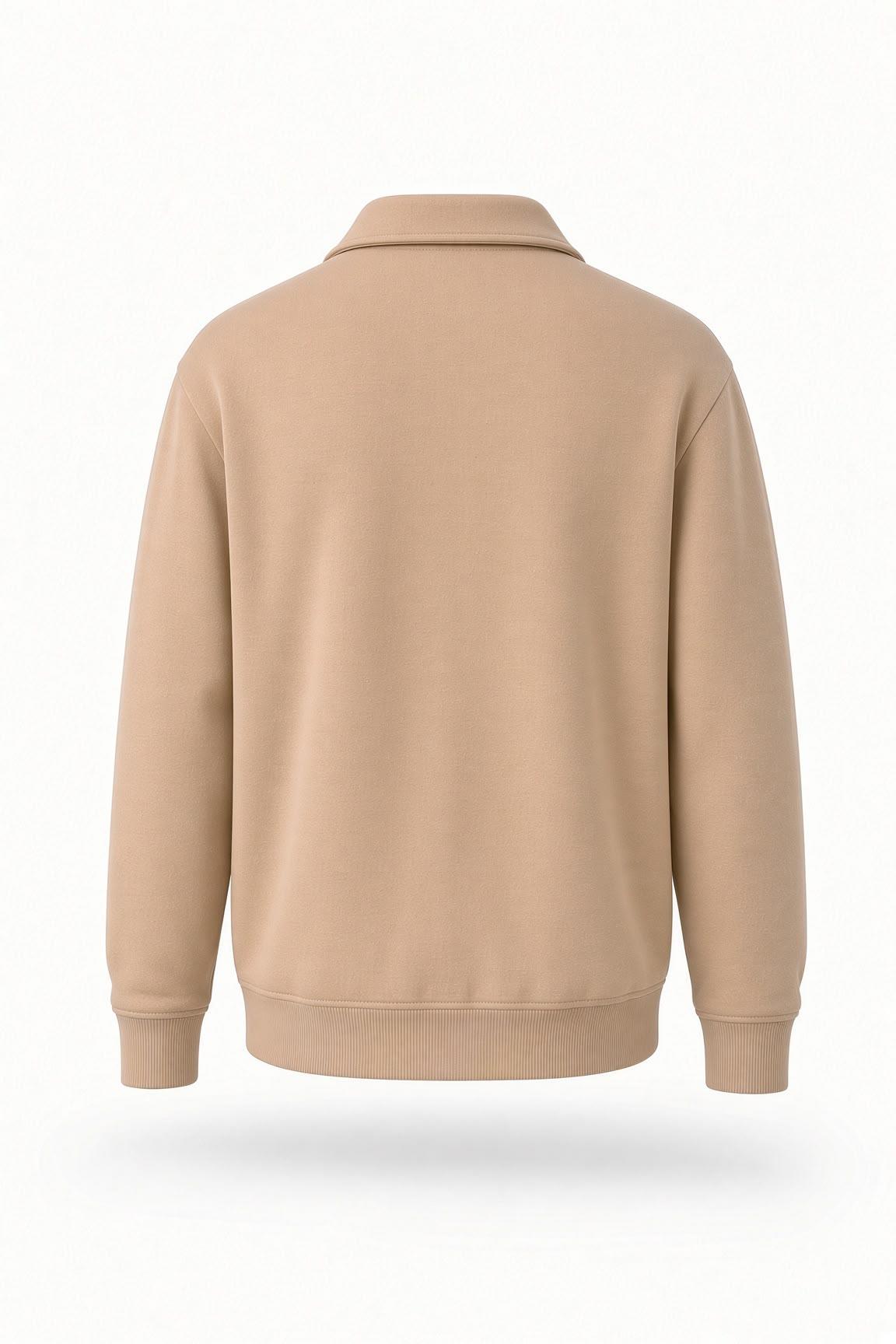 Poylx İki İplik Erkek Polo Yaka Metal Fermuarlı Sweatshirt - Yarım Fermuarlı Rahat Kalıp Düz Renk Sweat