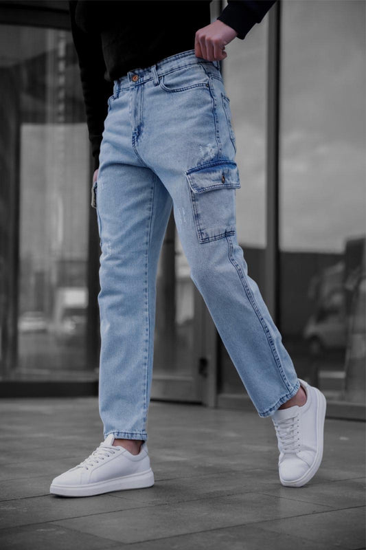 Prf 011 Yıpratmalı Komando Baggy Fit Kot Kargo Pantolon