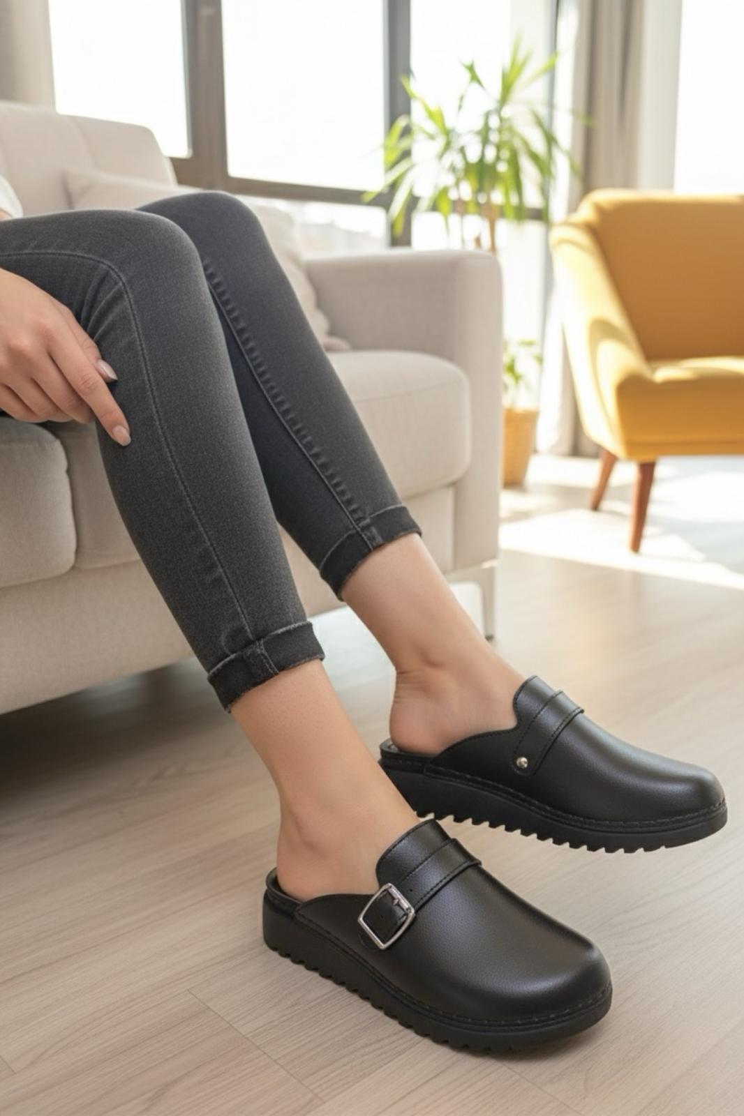 Prl 3102 Tokalı Ortopedik Yumuşak Hafif Taban Önü Kapalı Günlük Anne Kadın Terlik