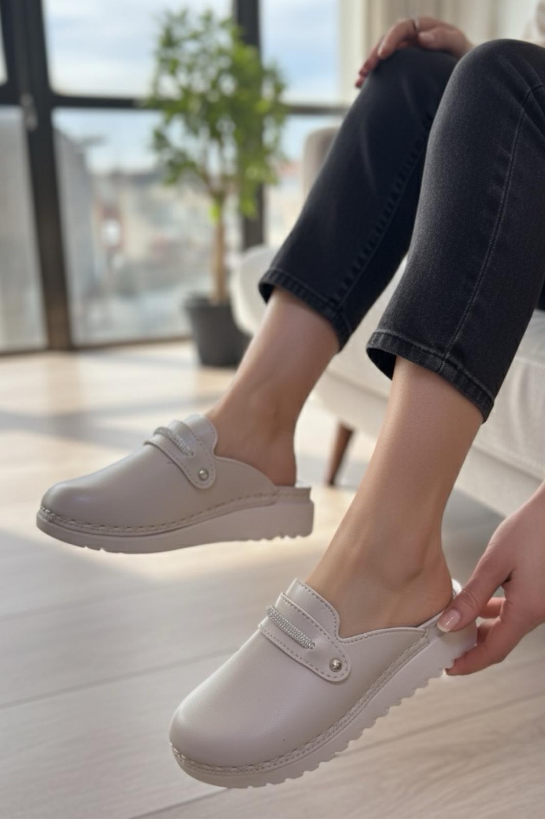 Prl 3103 Taşlı Ortopedik Yumuşak Hafif Taban Günlük Anne Kadın Terlik