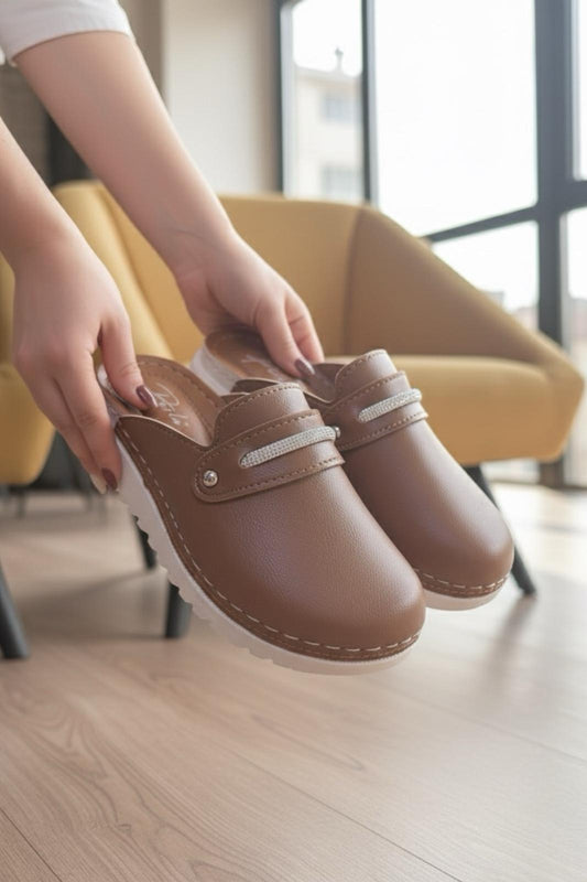 Prl 3103 Taşlı Ortopedik Yumuşak Hafif Taban Günlük Anne Kadın Terlik