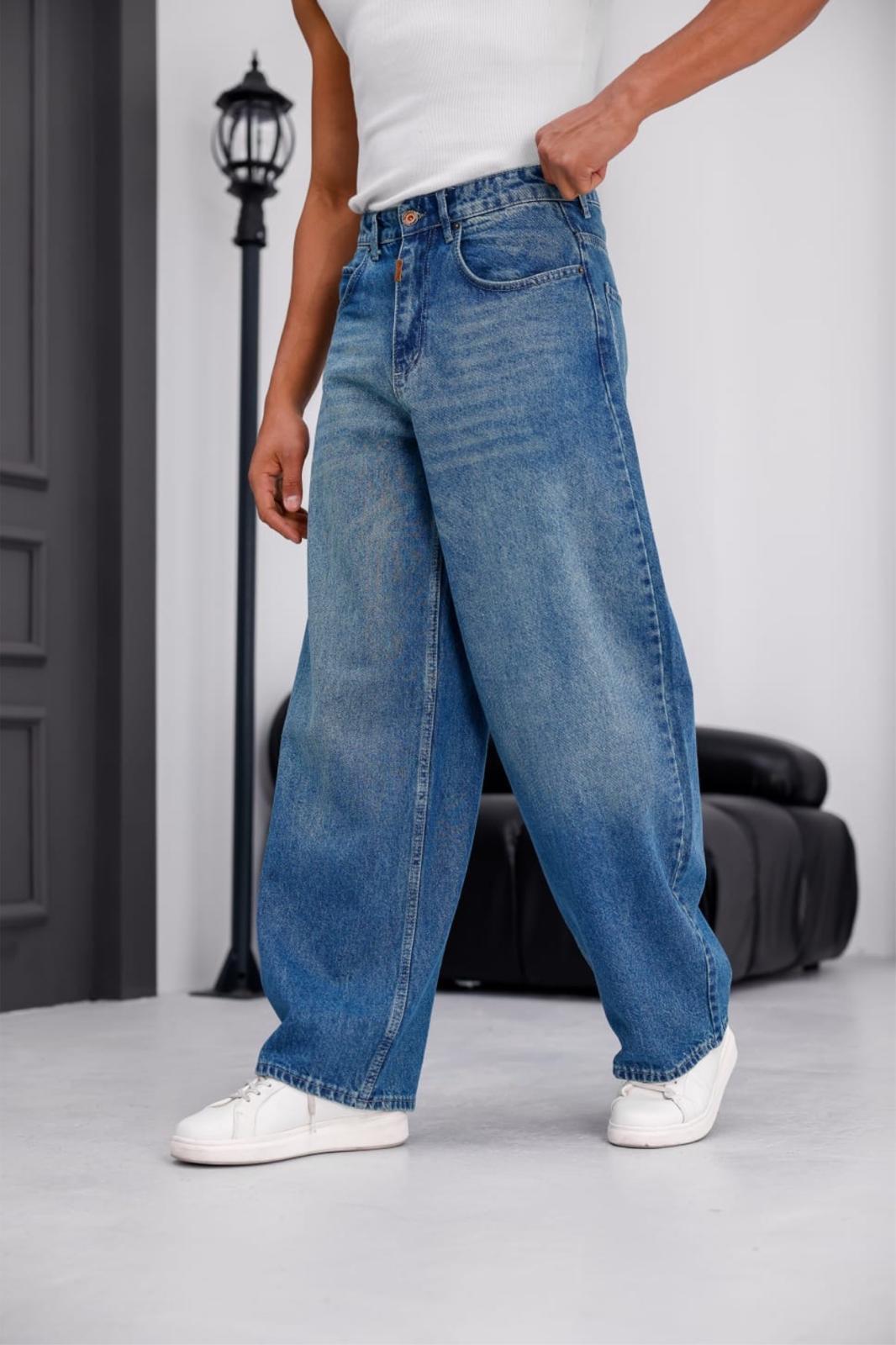 Puertas Erkek Yüksek Bel Balon Baggy Fit Bol Kesim Kot Pantolon