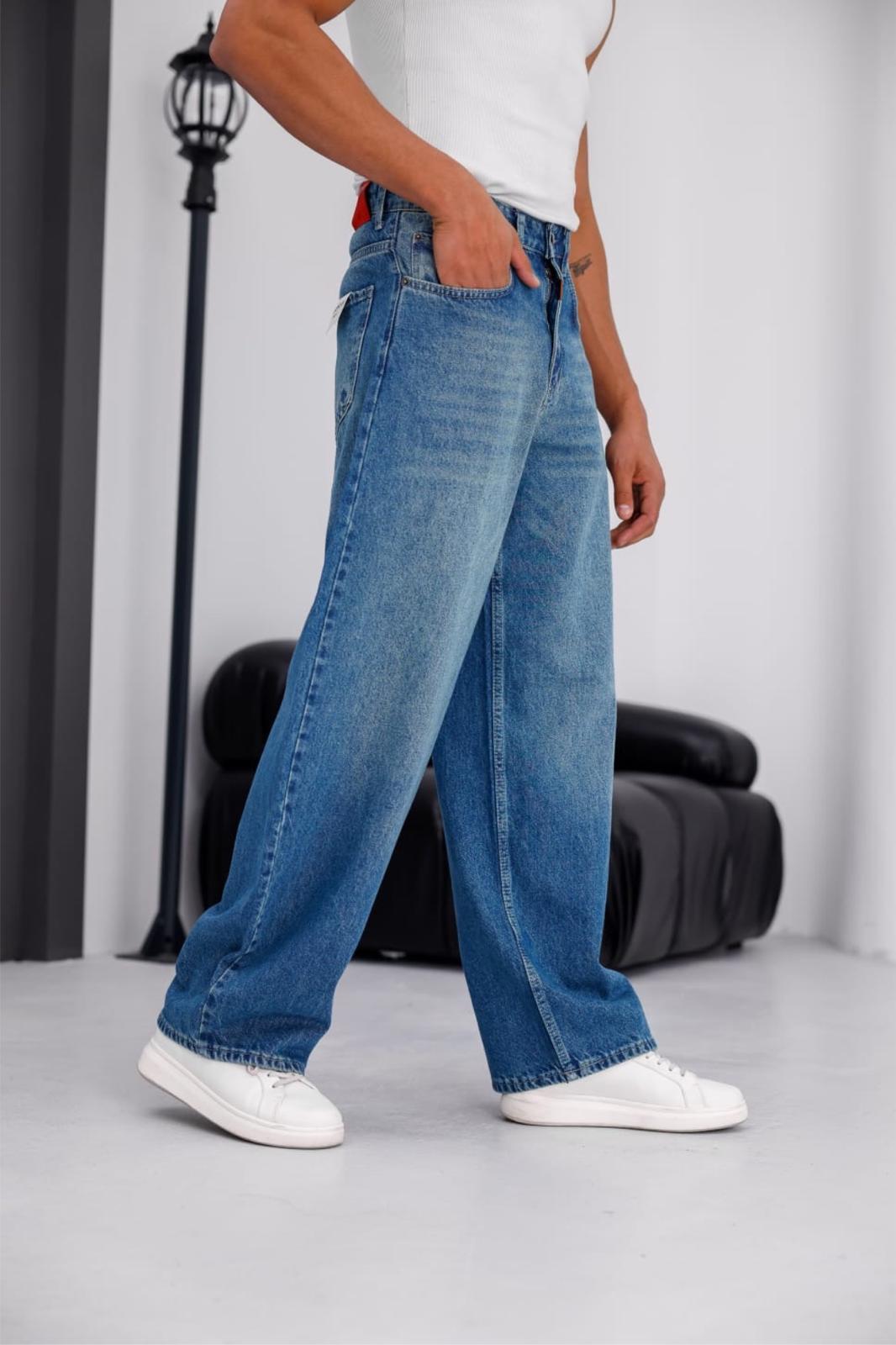 Puertas Erkek Yüksek Bel Balon Baggy Fit Bol Kesim Kot Pantolon