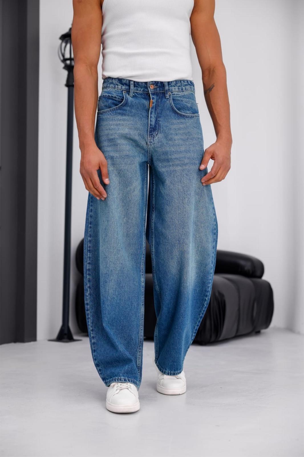 Puertas Erkek Yüksek Bel Balon Baggy Fit Bol Kesim Kot Pantolon