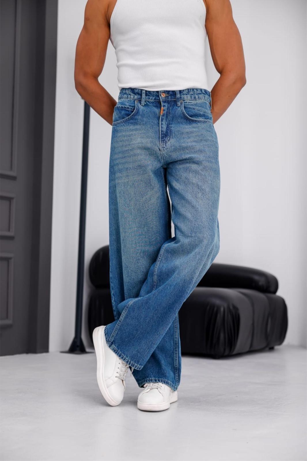 Puertas Erkek Yüksek Bel Balon Baggy Fit Bol Kesim Kot Pantolon