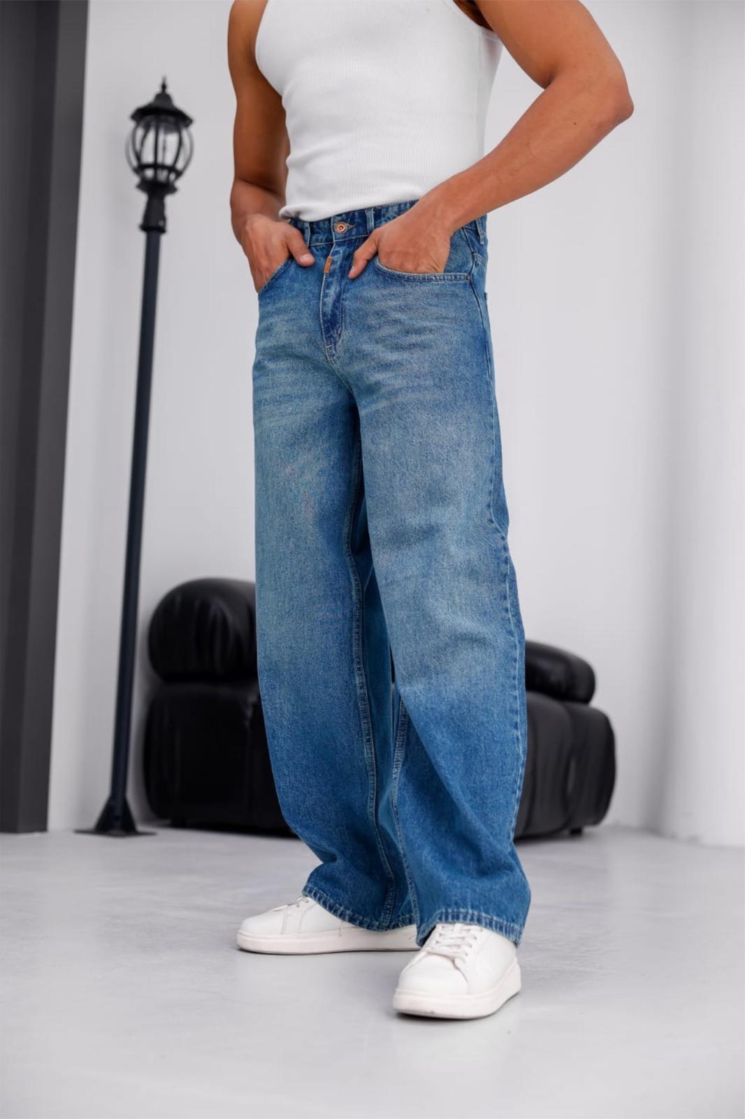 Puertas Erkek Yüksek Bel Balon Baggy Fit Bol Kesim Kot Pantolon