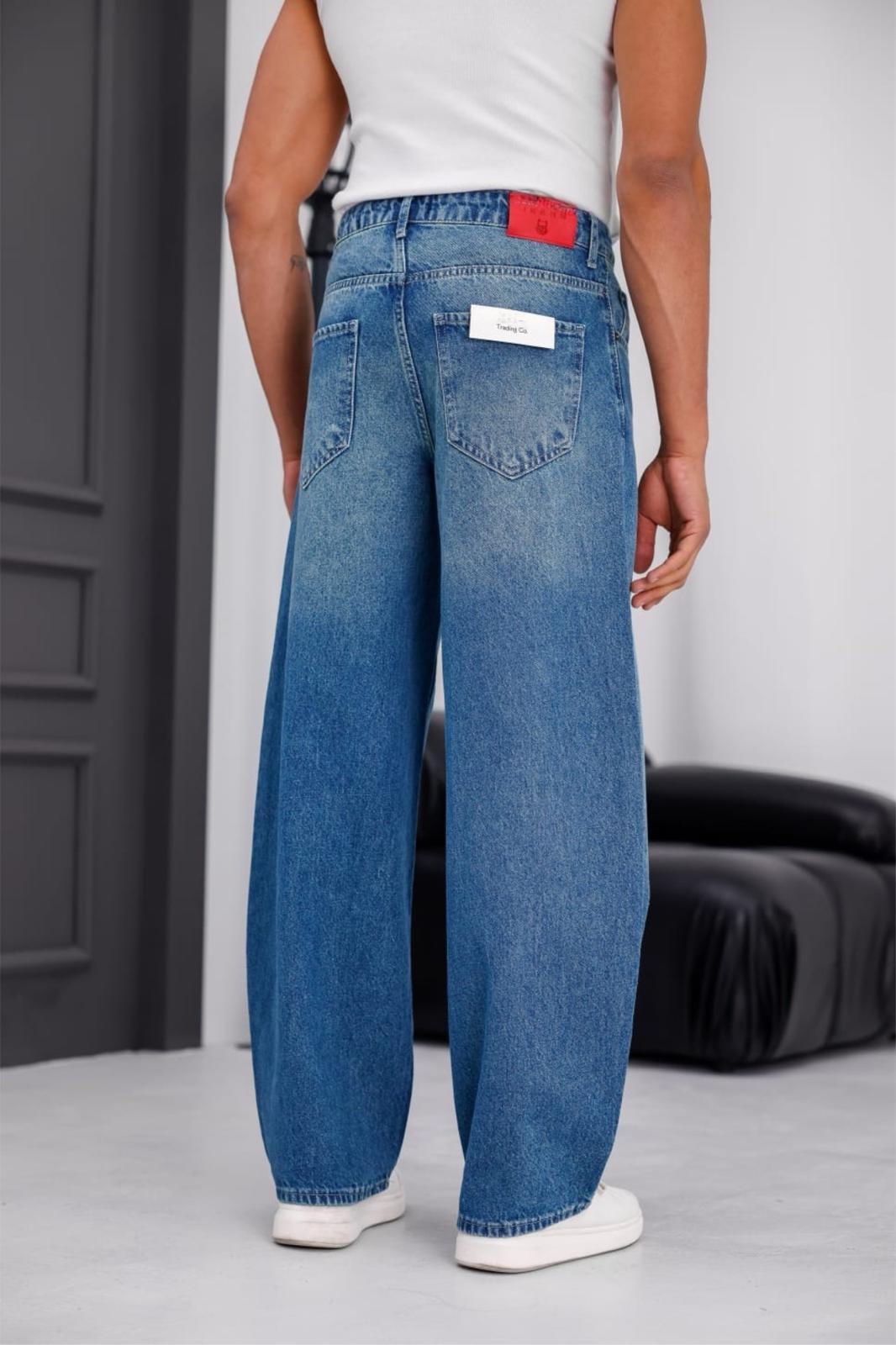 Puertas Erkek Yüksek Bel Balon Baggy Fit Bol Kesim Kot Pantolon