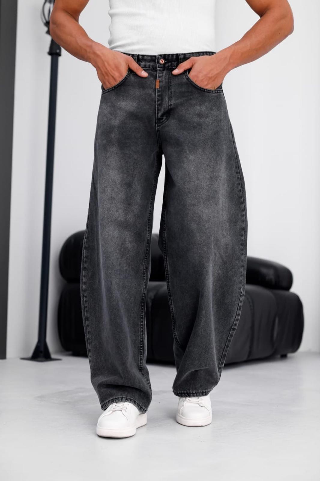 Puertas Erkek Yüksek Bel Balon Baggy Fit Bol Kesim Kot Pantolon