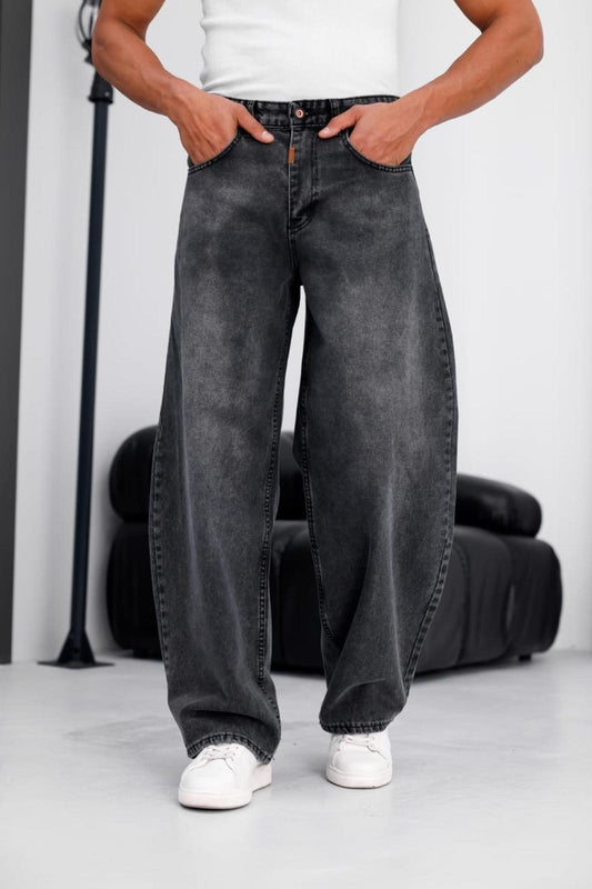 Puertas Erkek Yüksek Bel Balon Baggy Fit Bol Kesim Kot Pantolon