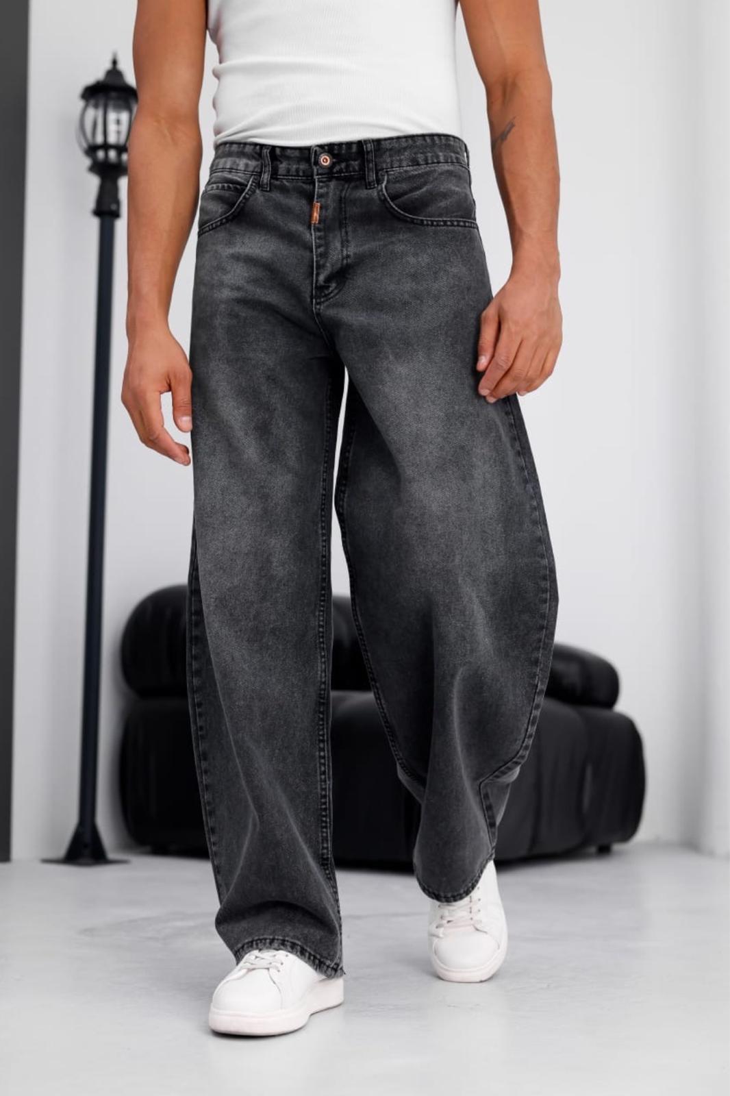 Puertas Erkek Yüksek Bel Balon Baggy Fit Bol Kesim Kot Pantolon