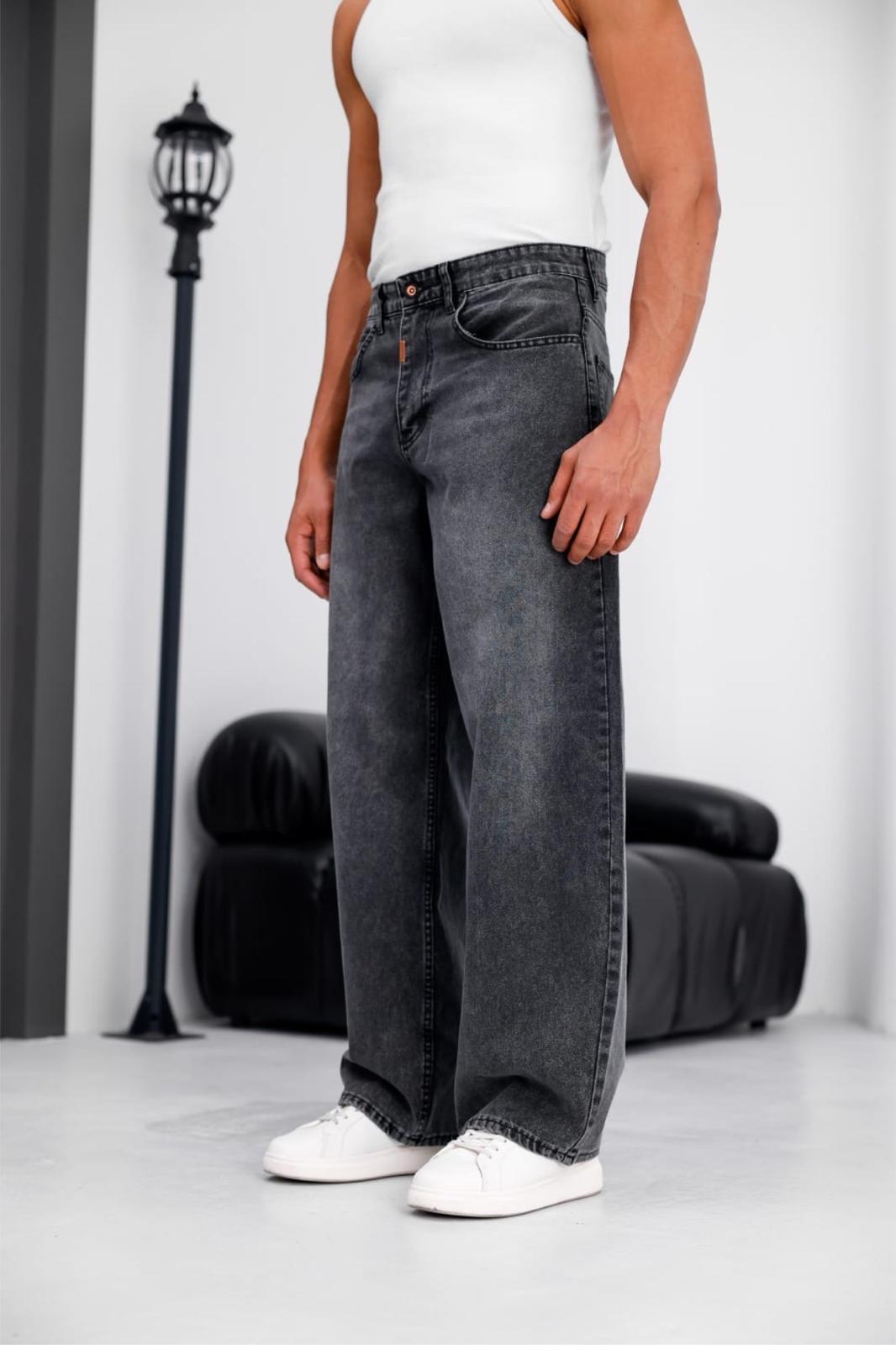 Puertas Erkek Yüksek Bel Balon Baggy Fit Bol Kesim Kot Pantolon