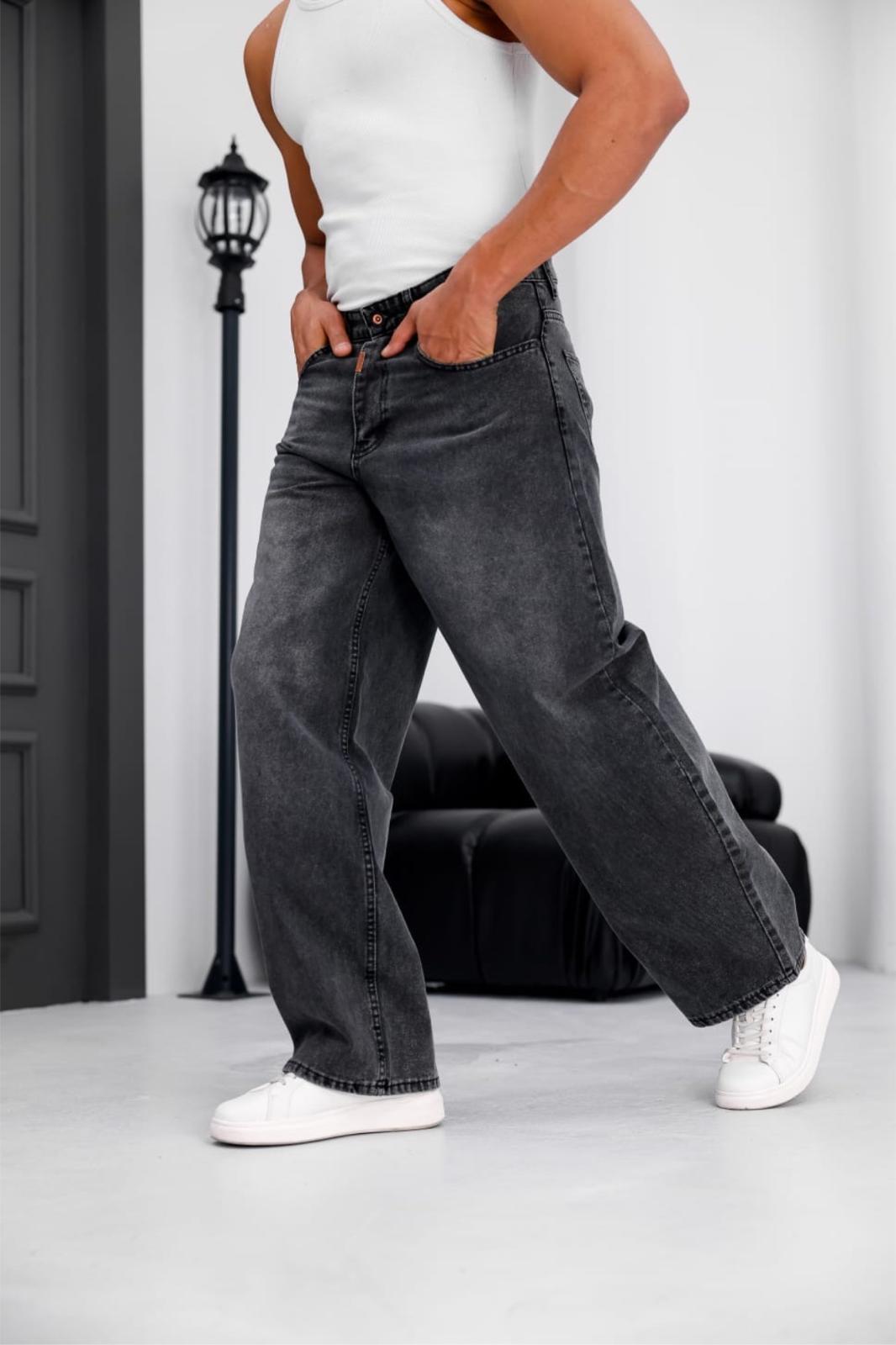 Puertas Erkek Yüksek Bel Balon Baggy Fit Bol Kesim Kot Pantolon