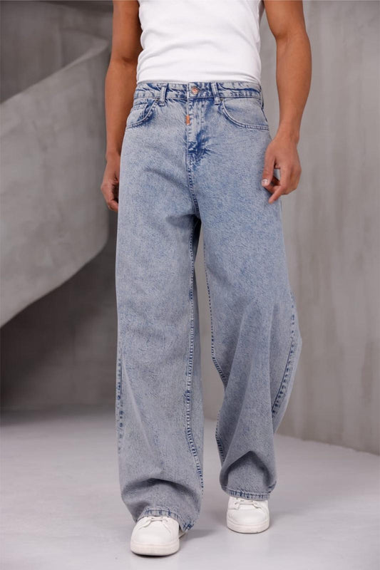 Puertas Erkek Yüksek Bel Balon Baggy Fit Bol Kesim Kot Pantolon