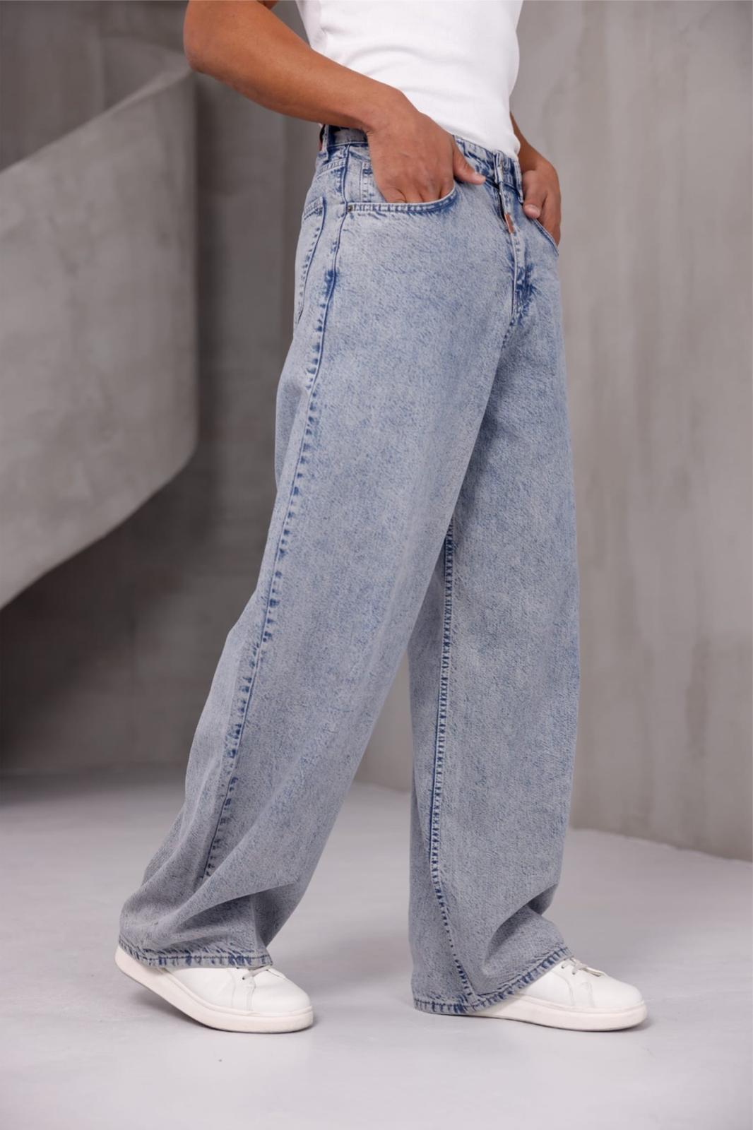 Puertas Erkek Yüksek Bel Balon Baggy Fit Bol Kesim Kot Pantolon